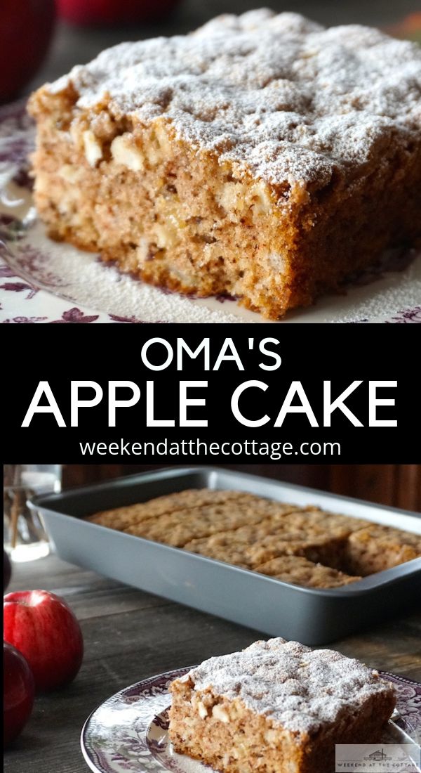 there are two pictures of some food on the table and one has an apple cake in it