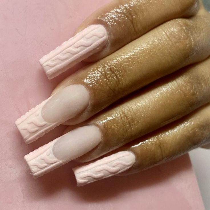 Cable Knit Sweater Nails, Dusty Pink Sweater, Two Tone Nails, Glitter Accent Nails, Baby Pink Nails, Plaid Nails, Stylish Nails Designs, Sweater Nails, Knit Sweaters