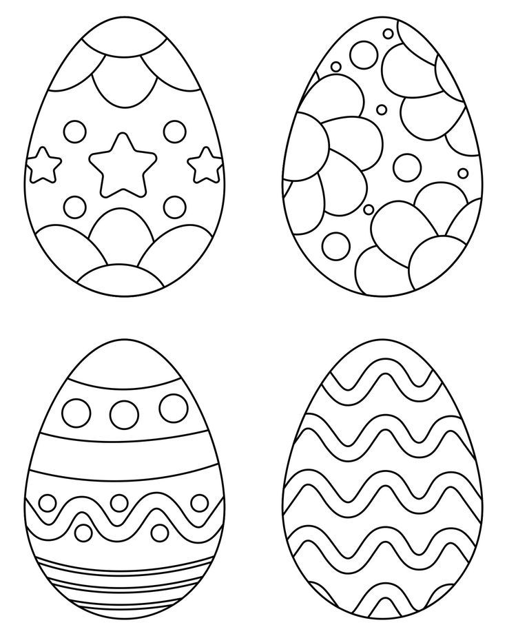 four easter eggs with different designs on them