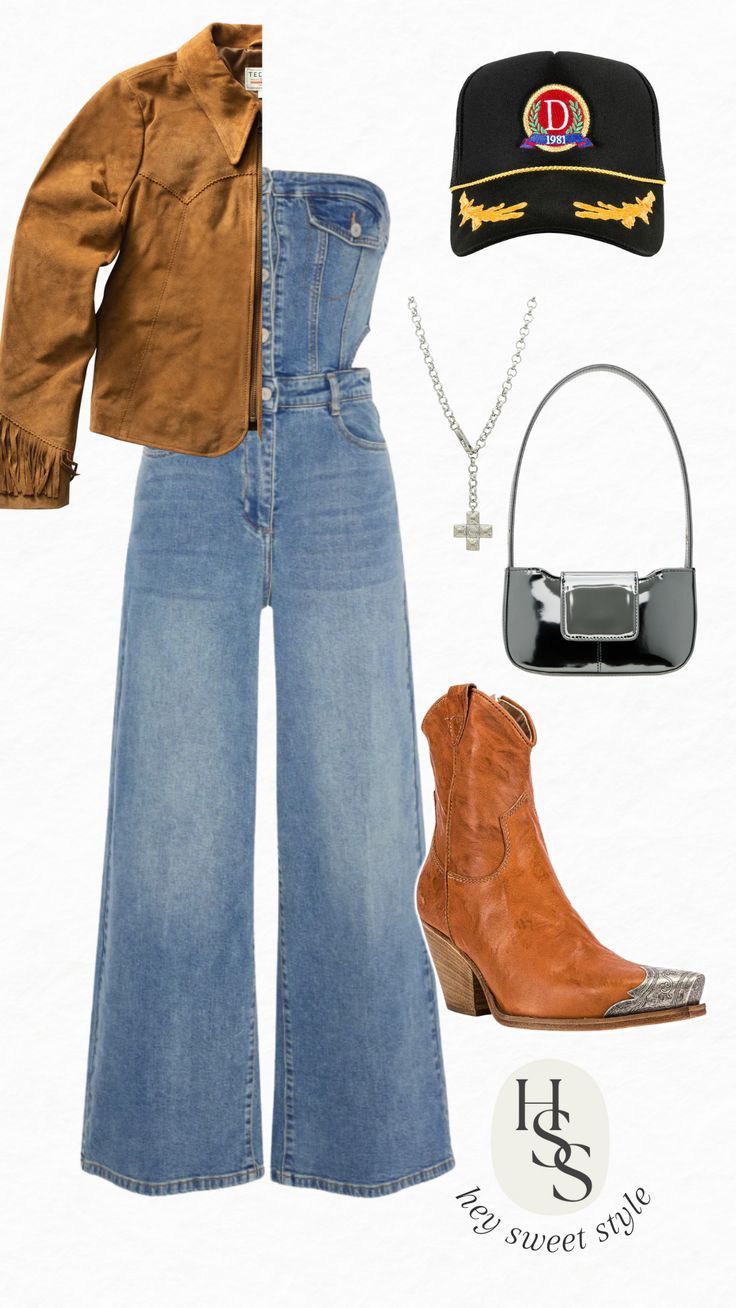 Loving this Nashville outfit idea!! April Concert Outfit, Nashville In The Winter Outfits, Cowboy Looks For Women Outfits, Tennessee Style Outfits, Nashville Nights Outfit, Denim On Denim Concert Outfit, Nashville February Outfit, Nashville Winter Outfits Country Chic, Women’s Nashville Outfits