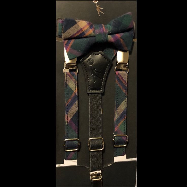 Color Shown Is “Dark Green Plaid. Troy James Genevive Goings Collection Bow Tie & Leather Suspenders 2 Pc Set Leather Suspenders, Suspenders Set, Accessories Brand, Green Plaid, Accessories Branding, Suspenders, Color Show, Kids Accessories, Bow Tie