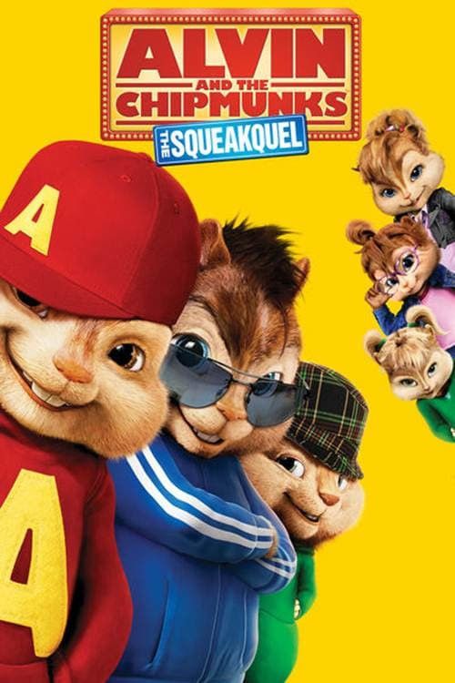 the chipmuns movie poster is shown in front of a yellow background with other characters