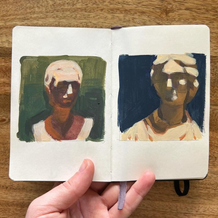 a hand holding an open book with two pictures on it and one is showing the same person's face