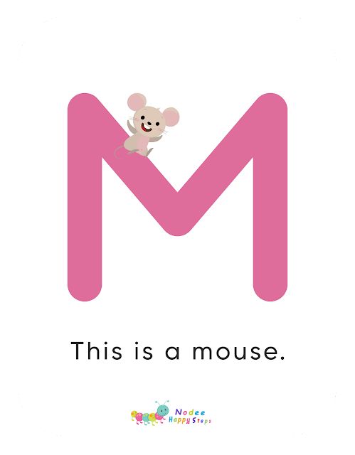 the letter m has a mouse on it's head and says, this is a mouse