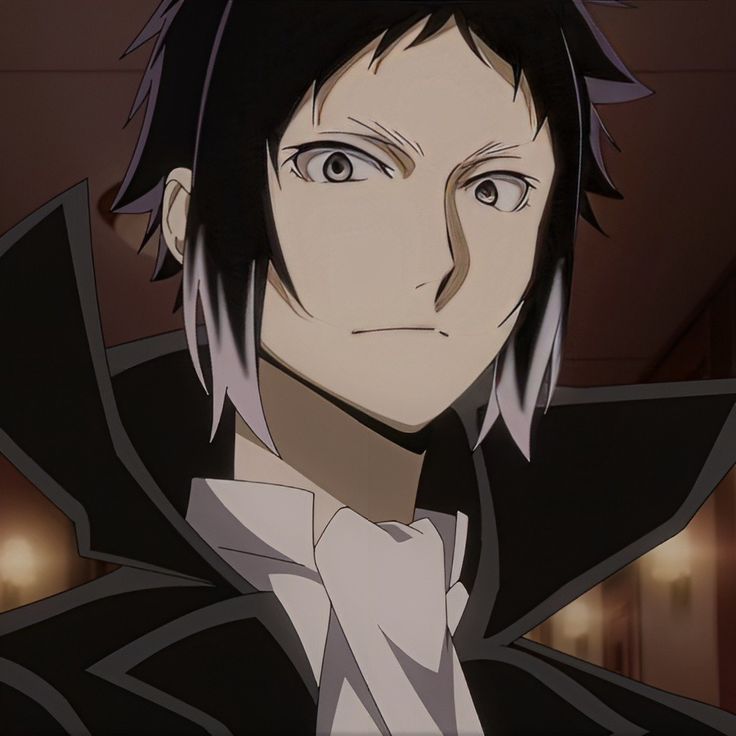 an anime character with black hair and blue eyes