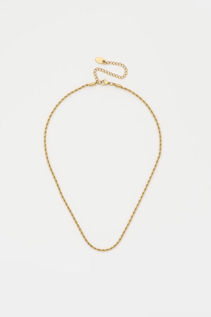 The latest versatile piece your jewelry box has been searching for. Handcrafted within a gold bonded chain originating a classy feel to the hottest trends. The chain itself creates an intricate rope design accentuating a modern technique to your upscale vibes. Waterproof💧💧💧 Stainless Steel 18K Gold Hypoallergenic Nickel Free Size:16" + 3" Extender Minimalist Rope Chain Link Jewelry, Metal Link Rope Chain Jewelry, Gold-plated Rope Chain Necklace, Minimalist Metal Jewelry With Rope Chain, Minimalist Metal Rope Chain Jewelry, Gold Jewelry With Adjustable Chain And Modern Twist, Elegant Rope Chain Necklace For Gift, Trendy Gold Plated Snake Chain Necklace, Gold Metal Rope Chain Necklace