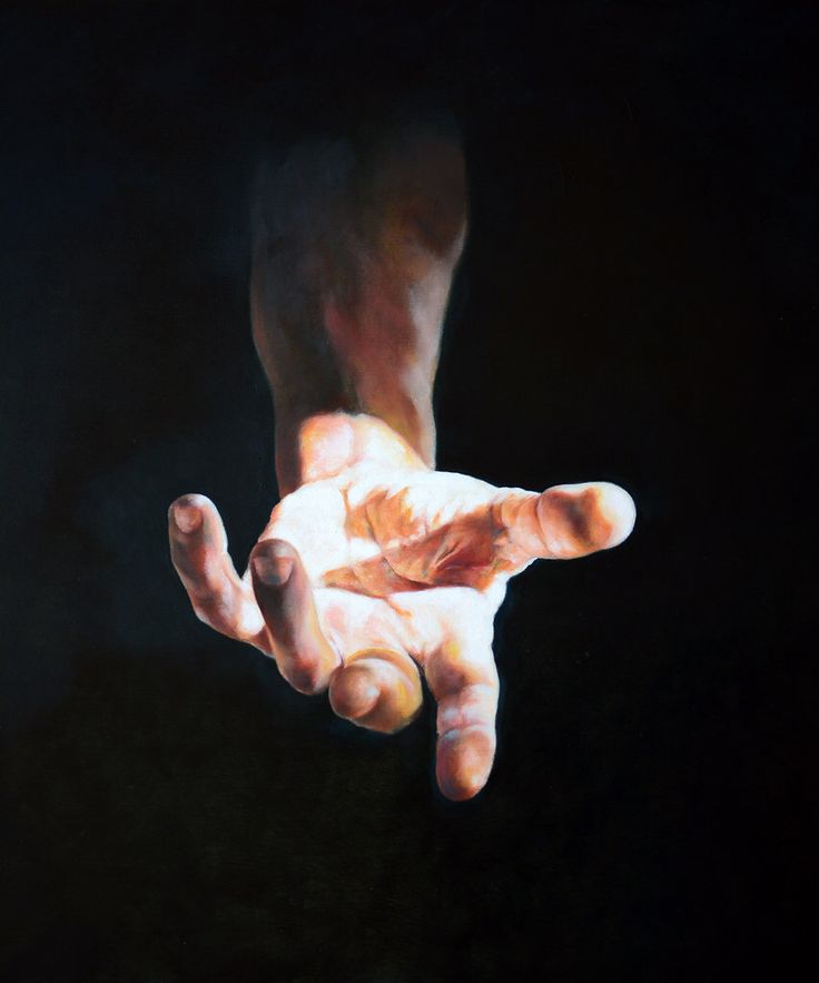 a painting of a person's hand reaching out to touch something in the dark