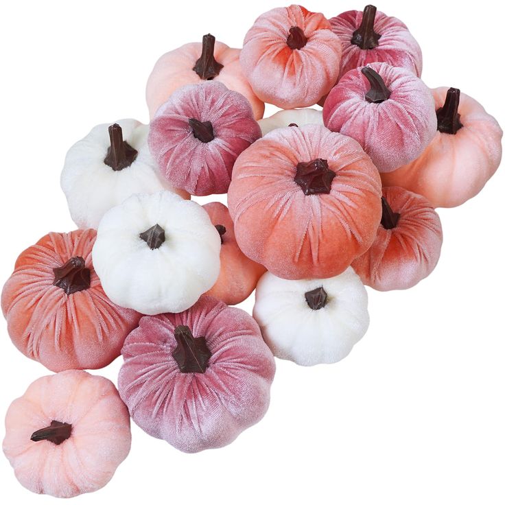 small pink and white pumpkins on a white background