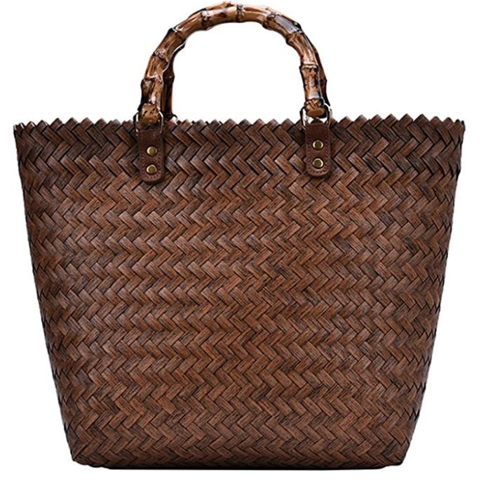 Super Large Capacity Retro Bamboo Straw Woven Rattan Tote Bag * Color: Brown * Rattan,Straw,Bamboo * Size: 12.75 X 11.81 X 5.91 Inches Brown Satchel Hobo Bag For Vacation, Brown Handheld Hobo Bag For Vacation, Brown Satchel With Large Capacity For Vacation, Brown Large Capacity Satchel For Vacation, Brown Satchel Bag For Vacation, Brown Bucket Bag For Vacation, Casual Satchel Bag With Bamboo Handle, Casual Bags With Bamboo Handle For Daily Use, Casual Shoulder Bag With Bamboo Handle For Daily Use