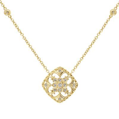 Gabirel & Co New York Luxury Jewelry With Detachable Square Pendant, Luxury Clavicle Chain Necklace For Anniversary, Luxury Large Pendant Necklace For Anniversary, Elegant Yellow Gold Custom Necklace For Formal Events, Elegant Gold Custom Necklace With Diamond Accents, Elegant Formal Custom Necklace In Yellow Gold, Elegant Yellow Gold Diamond Necklace With Detachable Pendant, Luxury Jewelry With Large Flower Pendant, Timeless White Gold Necklace With Large Pendant