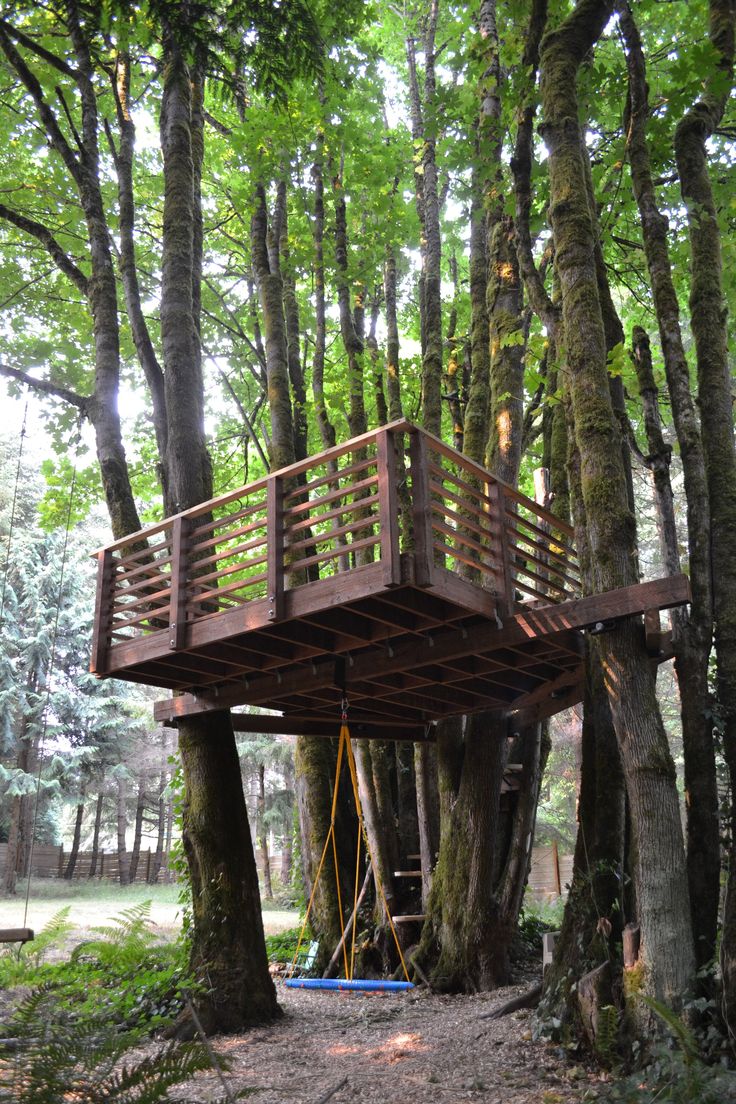 a tree house in the middle of a forest