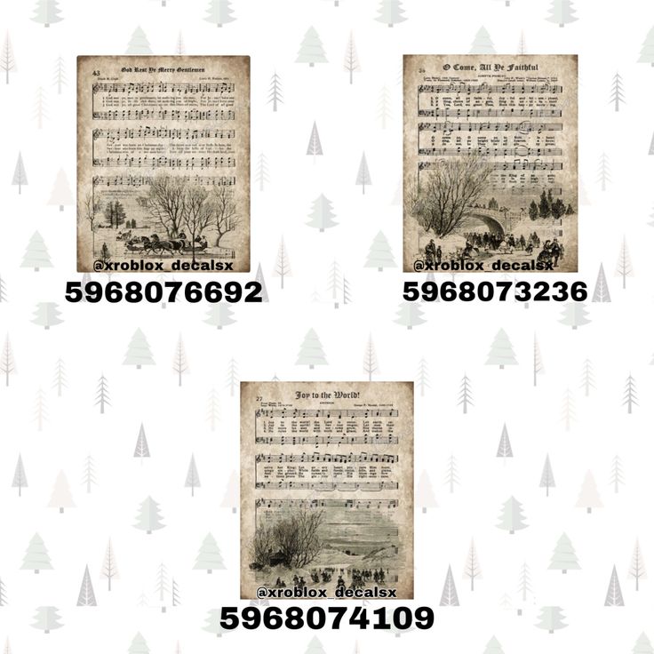 four old sheet music sheets with trees on them