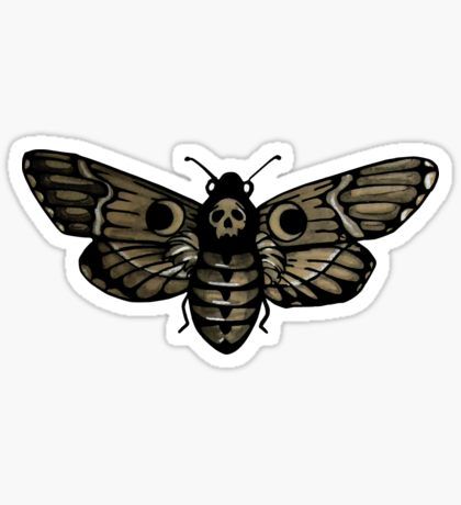 a black and white moth with skull eyes on it's wings sticker is shown