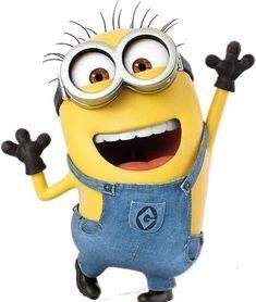 a minion is waving and wearing overalls