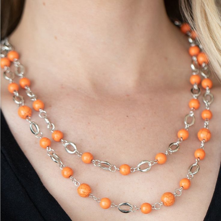 Orange And Silver Necklace. Nwt. Elegant Nickel-free Spring Jewelry, Elegant Silver Jewelry For Spring, Elegant Silver Spring Jewelry, Elegant Orange Jewelry For Spring, Elegant Orange Spring Jewelry, Silver Necklace For Summer Parties, Summer Party Jewelry With Silver Beads, Silver Necklace For Spring Party, Orange Necklace For Spring Season Gift