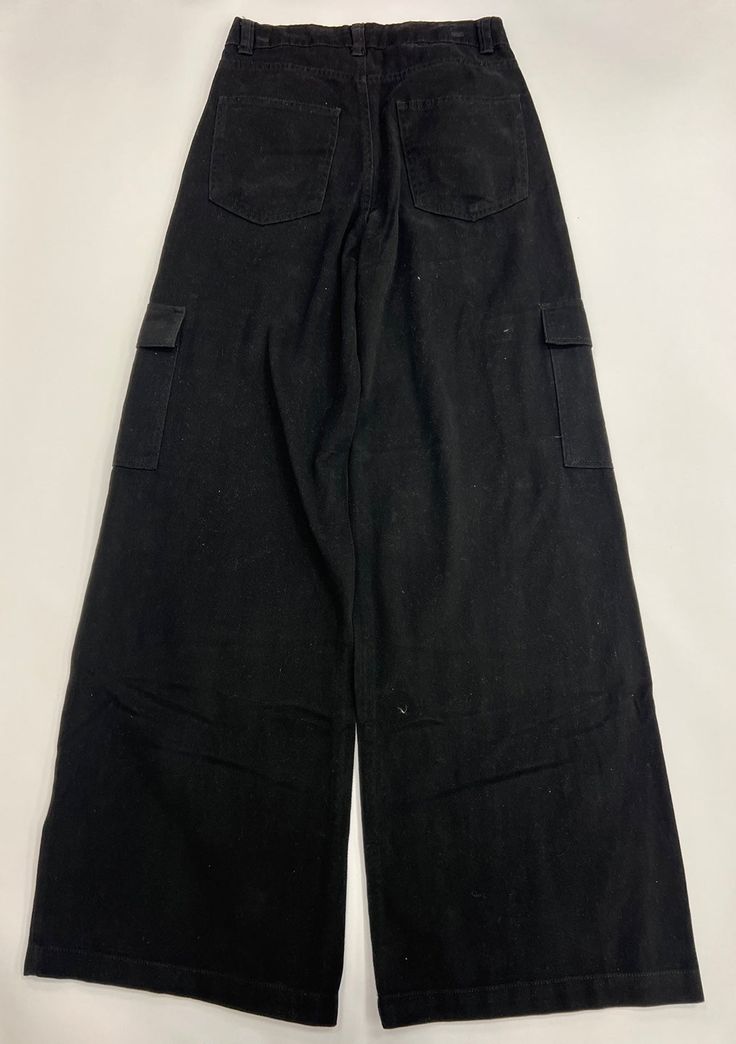 High Waisted Wide Leg Stretch Fabric Cargo Pockets Casual Black Full-length Jeans, Trendy Black Bottoms With Hip Pockets, Black Fitted Cargo Jeans, Fitted Black Cargo Jeans With Pockets, Trendy Washed Black Bottoms With Belt Loops, Black Full Length Casual Bottoms, Casual Black Full Length Bottoms, Casual Black Full-length Bottoms, Solid Color High Rise Pants For Streetwear