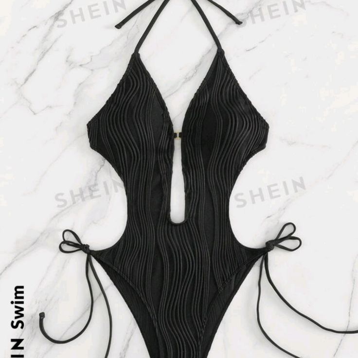 Sexy Swimsuit By Shein! Never Been Worn. No Tags Though! Trendy Black Party Swimwear, Trendy Black Backless Swimwear, Black Bodysuit For Club And Beach Season, Black Triangle Top Bodysuit For Parties, One Peice Bathing Suits, Blue Halter Top, Bathing Suit Dress, Floral Bathing Suits, Skirted Swimsuit