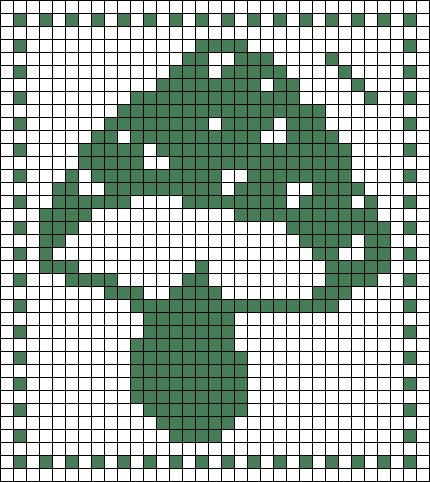 a cross stitch pattern with green and white flowers in the shape of a flower head