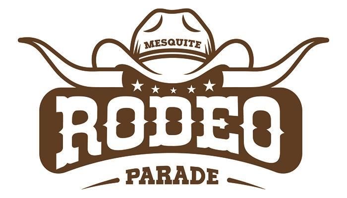 rodeo logo with the name rodeo parade written in large letters and an image of a cowboy's hat