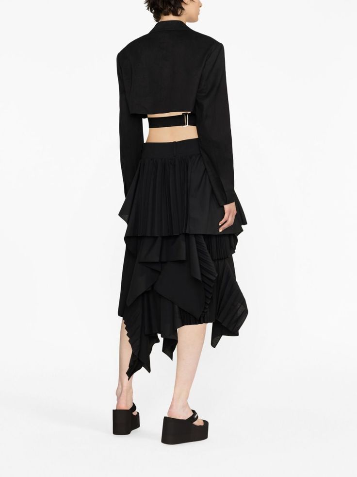 Sacai Asymmetric Pleated Skirt - Farfetch Pleated Skirt Black, Wardrobe Edit, Designer Drapes, Jonathan Adler, Layered Design, Exclusive Fashion, Lady Dior, David Yurman, Skirt Black