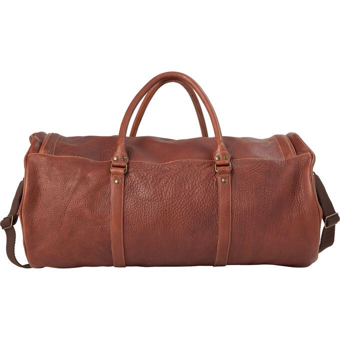 Leather Duffle Bag | Duluth Trading Company Weekend Trip Satchel With Leather Lining, Classic Leather Satchel For Weekend Trips, Classic Leather Duffle Bag For Overnight Trips, Classic Travel Bag With Leather Lining For Weekend Trips, Classic Satchel Luggage For Overnight Trips, Rugged Leather Travel Bag For Overnight Trips, Leather Luggage For Overnight Trips, Classic Bags With Leather Lining For Overnight Trips, Classic Brown Weekender Bag For Weekend Trips