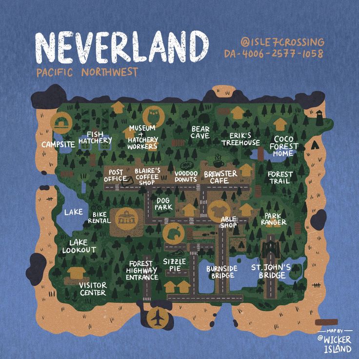 a map of neverland with the names and locations