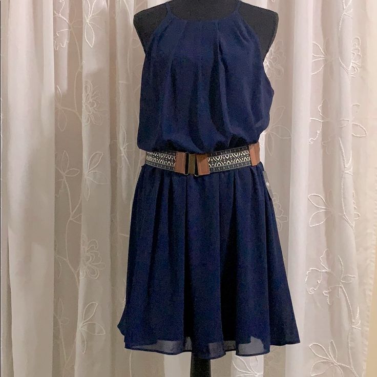 Navy Blue Dress Blue Lined Dress For Dress Down Occasions, Casual Blue Lined Dress, Blue Sleeveless Dress For Spring Date Night, Blue Lined Dress For Date Night, Chic Blue Lined Dress, Blue Flowy Dress For Date Night, Blue Lined Mini Dress For Casual Occasions, Flowy Blue Dress For Date Night, Blue Lined Mini Dress For Casual Wear