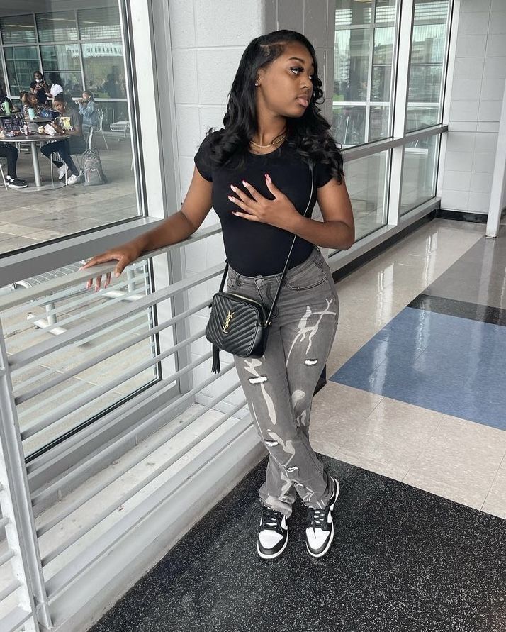 Shein Panda Dunks Outfit, Outfit Ideas To Go With Panda Dunks, Nb Outfit New Balance Street Styles, Cute Birthday Fits Casual, Panda Dunks Outfits Black Women, Blavk Girl Outfits Ideas, First Day Of School Outfit Panda Dunks, Panda Dunk Outfit Black Women, Cement 11s Outfit