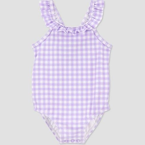 Carter's Just One You®️ Baby Girls' Ruffle Gingham One Piece Swimsuit - Purple Swimsuit Purple, Purple Swimsuit, Baby Swimsuit, Floral One Piece Swimsuit, 1 Piece Swimsuit, Baby Doll Clothes, Swimming Outfit, Blue Swimsuit