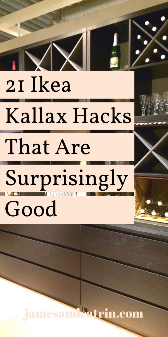 the words 2 ikea kallax hacks that are surprisingly good in front of shelves