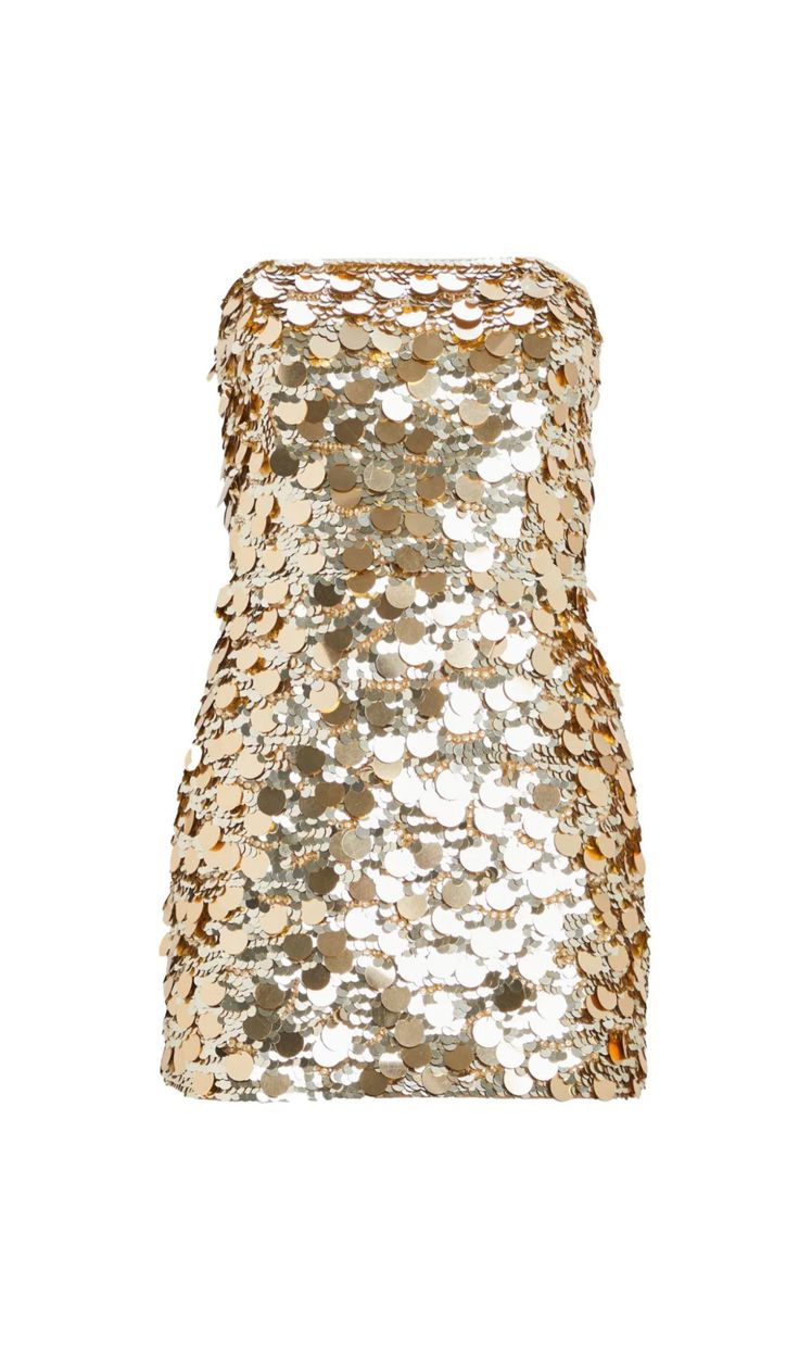 With its bold design and eye-catching sequin embellishments, this dress is perfect for making a statement and standing out in any crowd. Take a chance and make a statement with this daring mini dress! champagne gold stretch-design all-over sequin embellishment strapless thigh-length straight hem Polyester 95%, Lycra 5% Dry Clean Only Colour may vary due to lighting on images. The product images (without model) are closest to the true colour of the product. Item runs true to size chart and is cut to suit our size chart. Please refer to our size chart for the best fit. Do not size up or down. Gold Homecoming Dress, 70s Fashion Disco, Disco Fashion, Dress Champagne, Sequin Embellishment, Take A Chance, 70s Disco, Winter Formal, Mini Dress Fashion