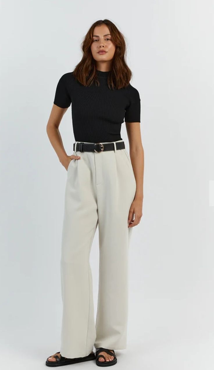 Office Wear Gen Z, Gen Z Office Outfit Summer, Dissh Outfits, Gallerist Outfit, Dissh Boutique, Tailored Wide-leg Business Pants, Tailored Wide-leg Work Pants For Business Casual, Business Casual Gen Z, Neutral Wide-leg Workwear Pants