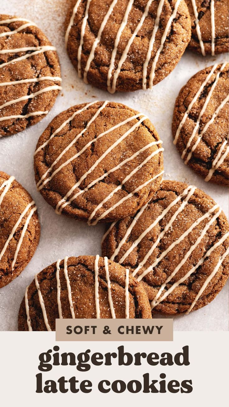 soft and chewy gingerbread latte cookies with white chocolate drizzle