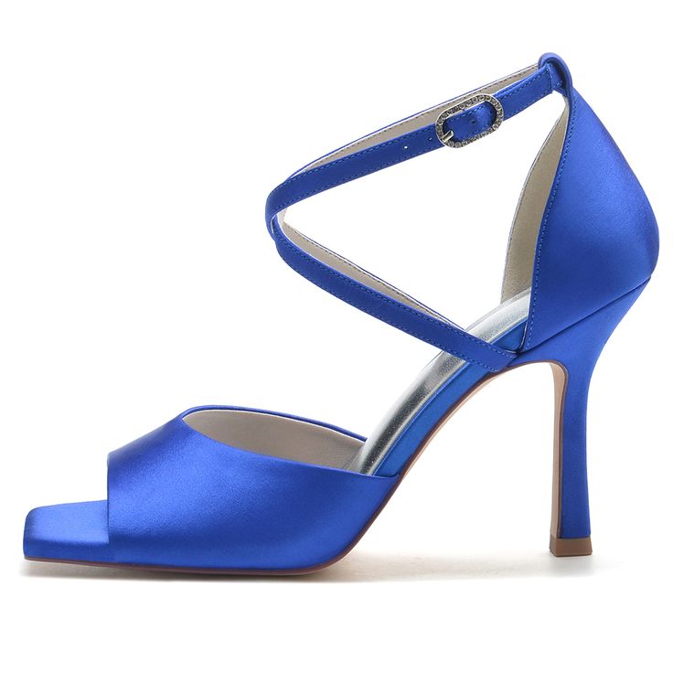 Shop Royal Blue Satin Cross Strap Stiletto Heel Sandals color Royal Blue for Going out, Hanging out, Wedding with worldwide Free shipping & Free return. Blue Open Toe Sandals For Gala, Blue Sandals For Prom In Summer, Blue Sandals For Summer Prom, Blue Open Toe Sandals For Prom, Elegant Blue Open Heel Wedding Shoes, Elegant Blue Wedding Shoes With Open Heel, Blue Summer Heels For Prom, Blue High Heel Sandals For Gala, Blue Ankle Strap Sandals For Gala