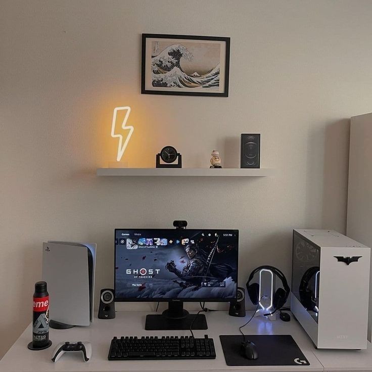 a desktop computer sitting on top of a white desk