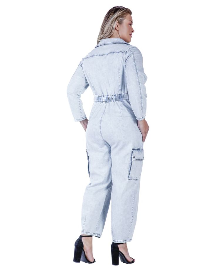 Get ready for going out with the girls or date night with this fun and flirty plus size jumpsuit Chic Denim Blue Jumpsuits And Rompers With Pockets, Chic Medium Wash Jumpsuits And Rompers With Pockets, Chic Jumpsuits And Rompers With Side Pockets, Chic Jumpsuits With Side Pockets, Fitted Denim Jumpsuit Overalls With Pockets, Fitted Denim Jumpsuit With Pockets, Fall Light Wash Jumpsuits And Rompers With Pockets, Fitted Denim Jumpsuit With Side Pockets For Spring, Utility Light Wash Jumpsuits And Rompers