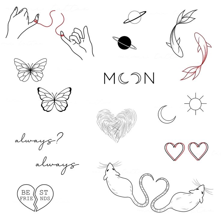 the moon and other symbols are drawn in black ink on white paper with red writing