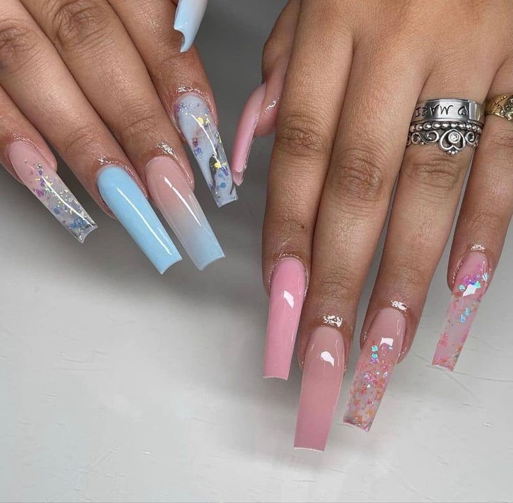 Maternity Nails, Gender Reveal Nails, Nails Photos, Daily Nails, Glamour Nails, Baby Nails, Ombre Nail Designs, Long Acrylic Nails Coffin, Long Square Acrylic Nails