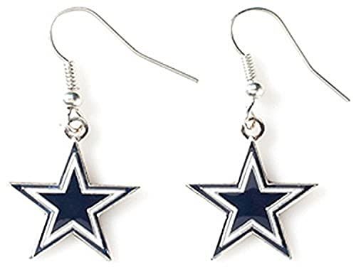 pair of silver and blue star earrings on white background