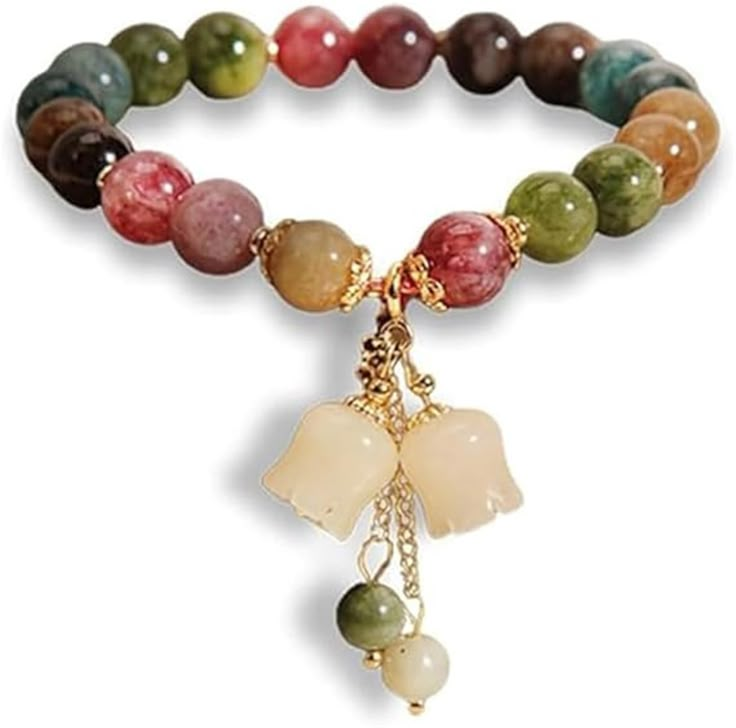 PRICES MAY VARY. Natural Colored Tourmaline Bracelet --- Manifest your desires and attract good fortune effortlessly. Good times will come your way, everything you ask for will come true, everything you hope for will come true, and all luck is on the way. Natural and Unique --- Since stones are a natural material, stone color may vary slightly from the picture, making this beautiful bracelet totally unique, just like you! Fashionable --- A great choice. It's suitable for everyday wear, as well a Band Reference, Bean Earrings, Jade Bead Bracelet, Flower Charm Bracelet, Designer Bangles, Lily Of The Valley Flowers, Lucky Bracelet, Stone Bracelets, Tourmaline Bracelet