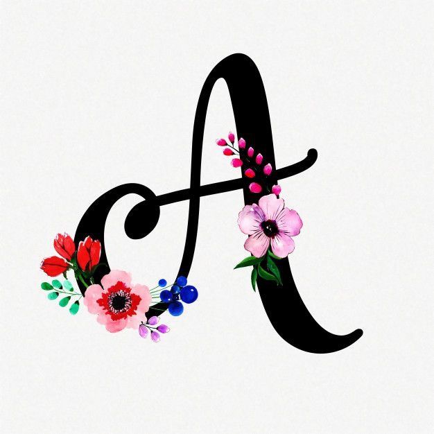 the letter a is decorated with flowers and leaves