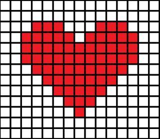 a cross stitch pattern with a red heart in the center and white squares around it