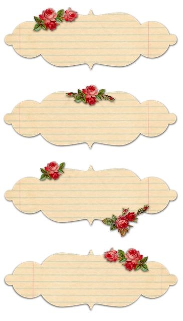 three pieces of paper with red flowers on the top and one piece of white paper in the bottom