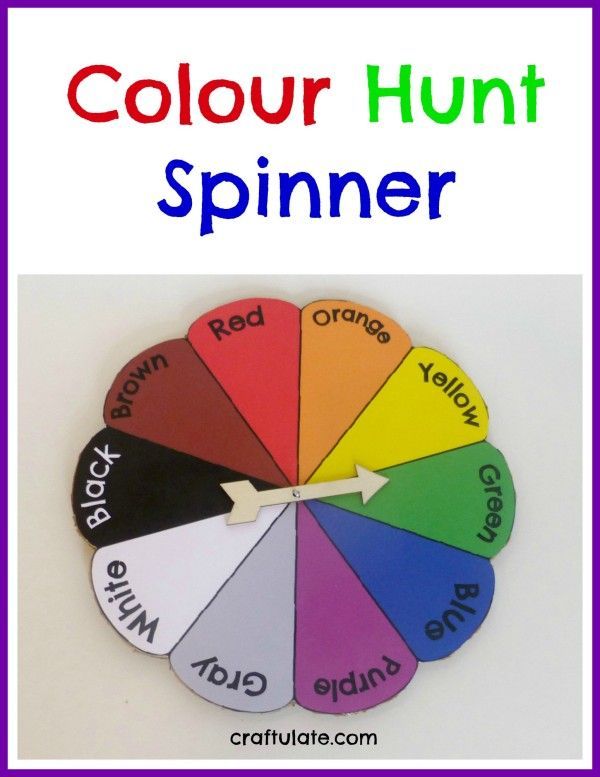 a color wheel with words on it that read,'color hunt spinner '