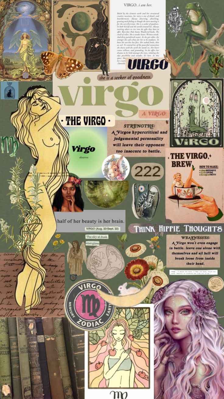 a collage of various images and text on a green background with the words virgo