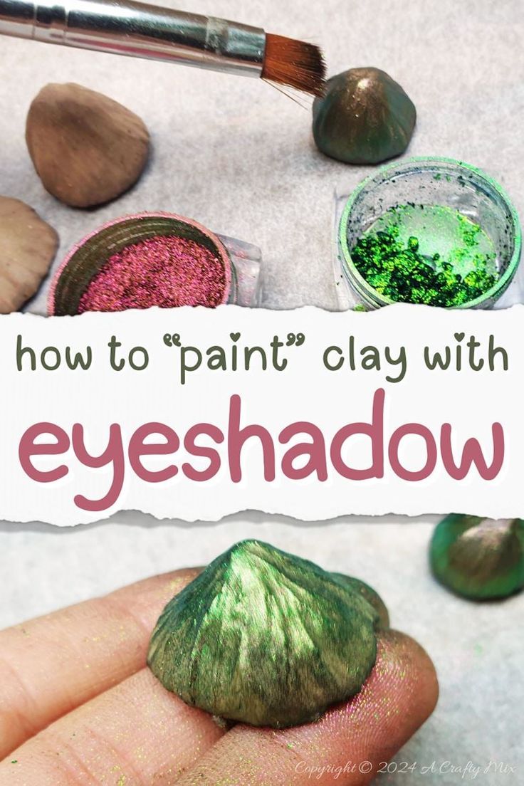 a hand holding up a sign that says how to paint clay with eyeshadow