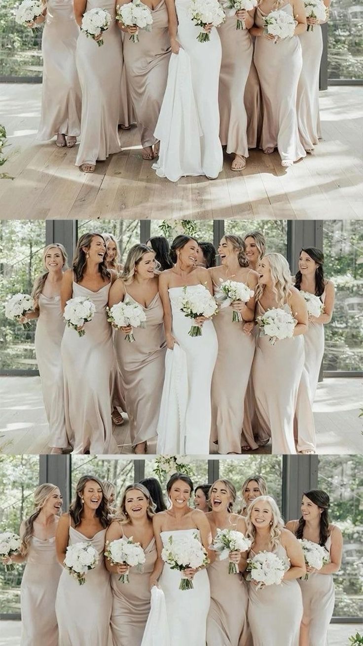 the bride and her bridal party are posing for pictures