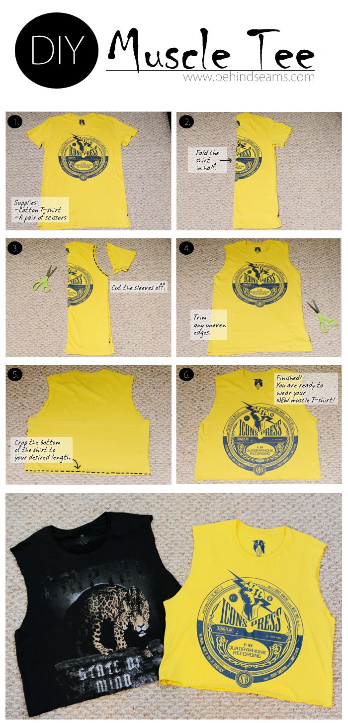 the instructions for how to make a diy muscle tee shirt with pictures on it