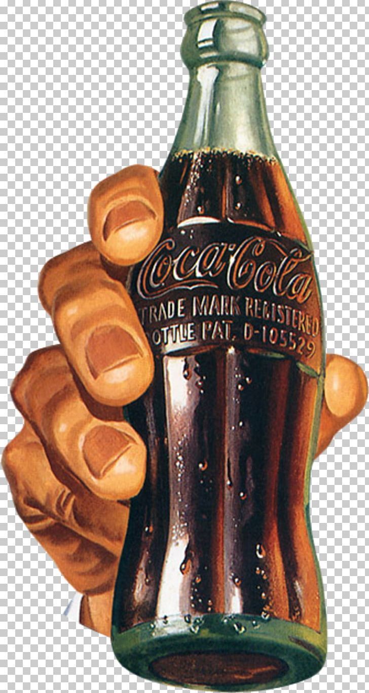 a drawing of a hand holding a coca cola bottle