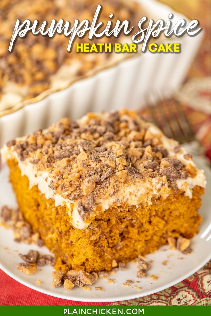 pumpkin spice health bar cake on a plate with the title overlay reads pumpkin spice health bar cake